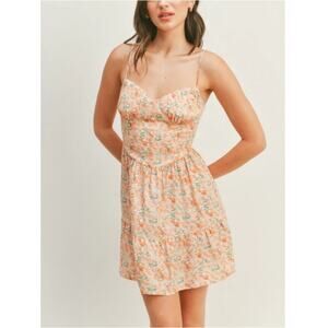 NEW ALL IN FAVOR Orange Floral Sleeveless Blossom Mini Dress Size L